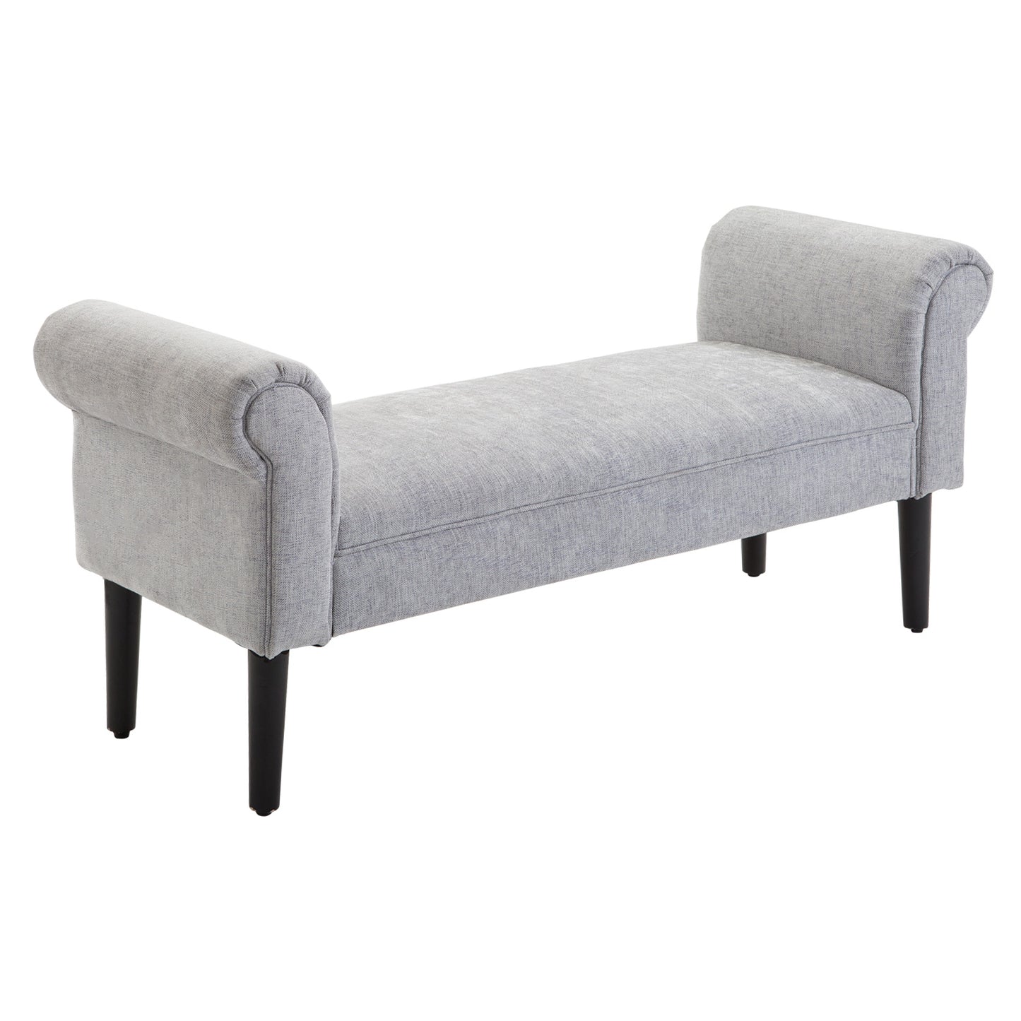 Bapazi Fabric Grey Upholstered Bed End Bench With Arm And Wooden Legs