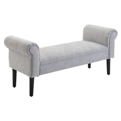 Bapazi Fabric Grey Upholstered Bed End Bench With Arm And Wooden Legs
