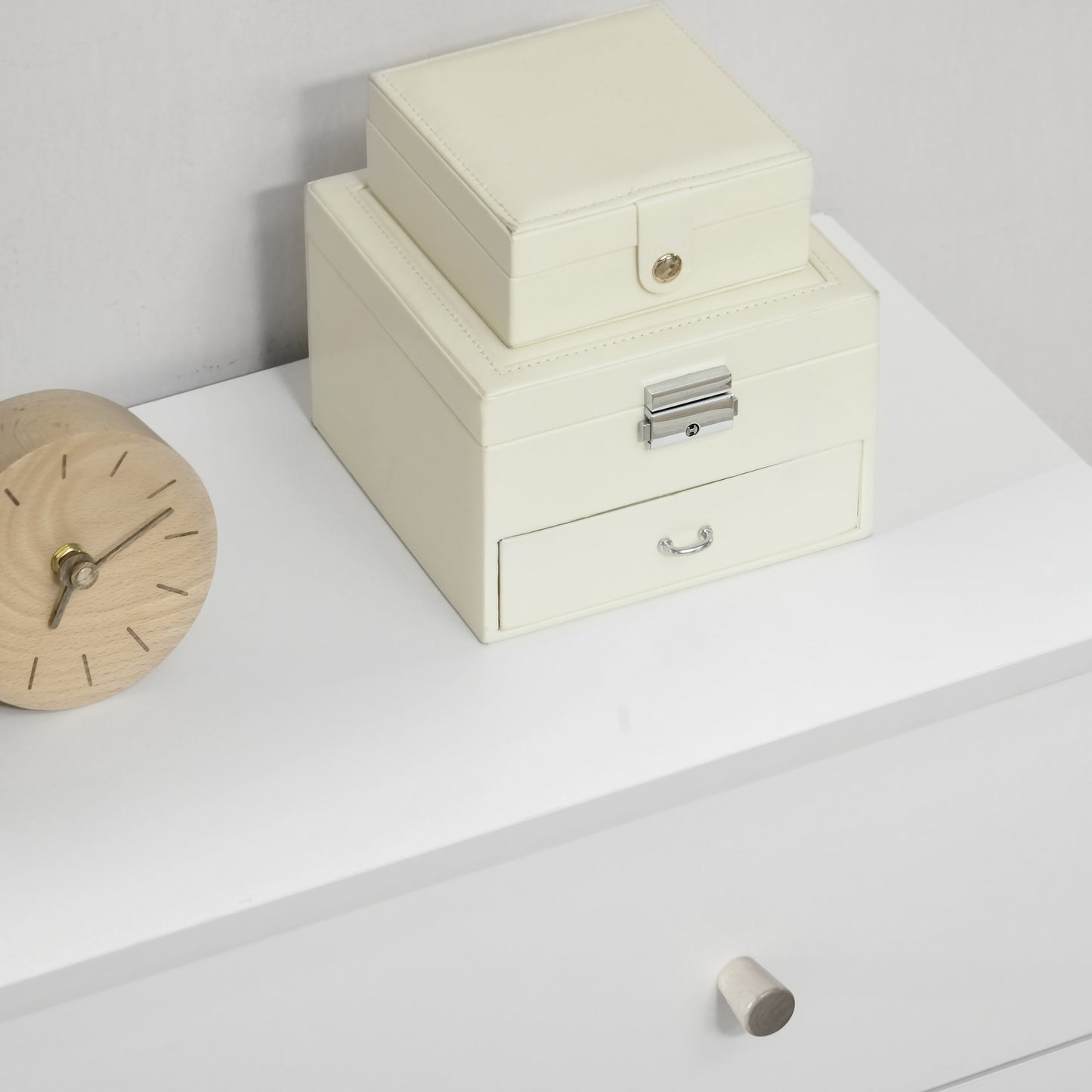 Lerosa Scandi Wooden White 3 Drawer Chest With Natural Wooden Angled Legs