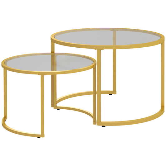 Sosuba Metal And Glass Gold Tone Set Of 2 Modern Nesting Coffee Tables