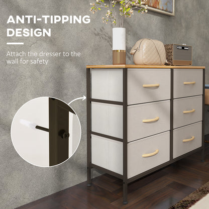 Nali Metal And Fabric Cream White 6 Drawer Industrial Storage Dresser With Steel Frame