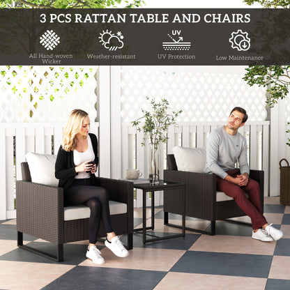 Elmolu Rattan Brown 3 Piece Bistro Set with Glass Coffee Table