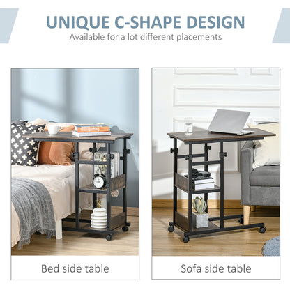 Comiro Metal Black Industrial Sofa Side Table With 3 Tier Shelves with Lockable Wheels