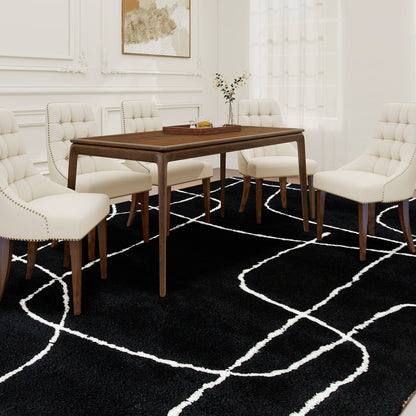 Eldi Black and White Fluffy High Pile Geometric Rug 170 x 120cm