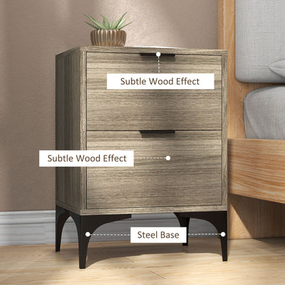 Nielel Set Of 2 Grey Wood Effect Bedside Tables 2 Drawers