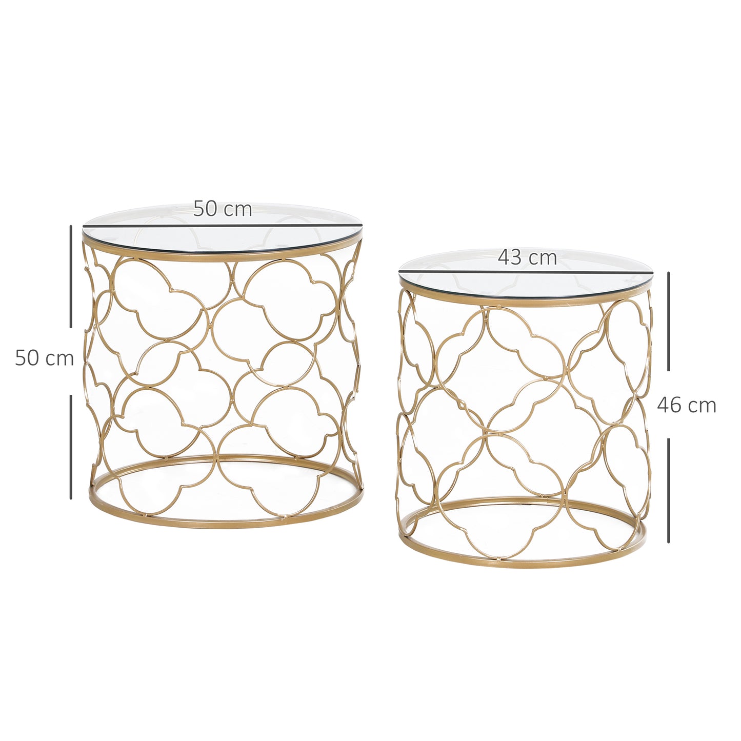Takkita Metal And Glass Gold Tone Set Of 2 Nesting Side Tables With Tempered Glass Tops