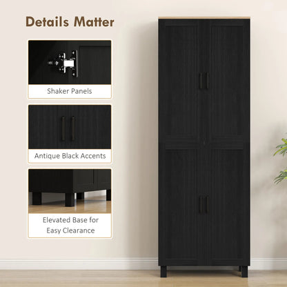 Parare 171cm Wooden Black 4 Door Freestanding Kitchen Pantry Cabinet