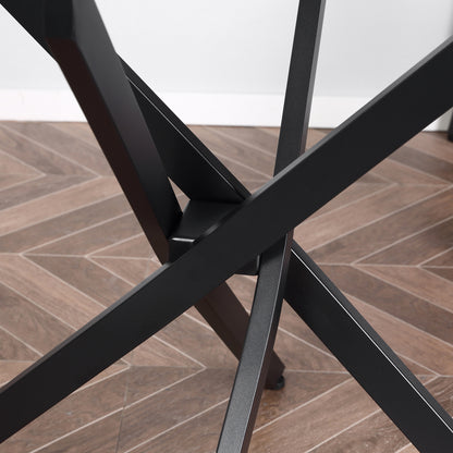 Bama Metal Black Round Glass Dining Table With Clear TemFauxred Top For Living And Dining Rooms