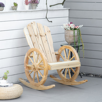 Elna Favi Natural Wood Adirondack Style Outdoor Rocking Armchair With Reclining Back