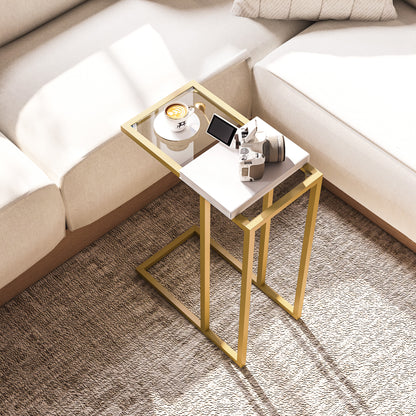 Ramise Gold Metal And Glass Slim C Shaped Side Table