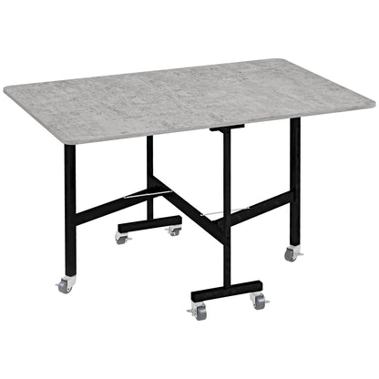 Ritodo Wooden Grey Marble Effect Mobile Drop Leaf Dining Table With Locking Castors