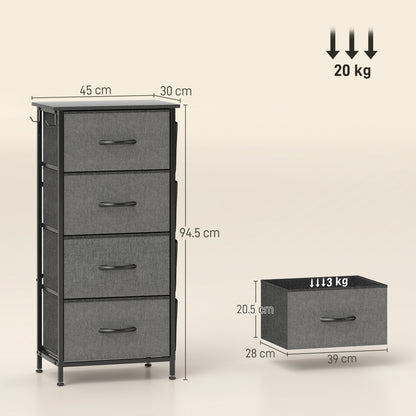 Lolova Fabric And Metal Charcoal Grey 4 Drawer Storage Chest