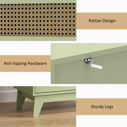 Raritte Wood And Rattan Light Green 4 Drawer Storage Chest With Woven Detail
