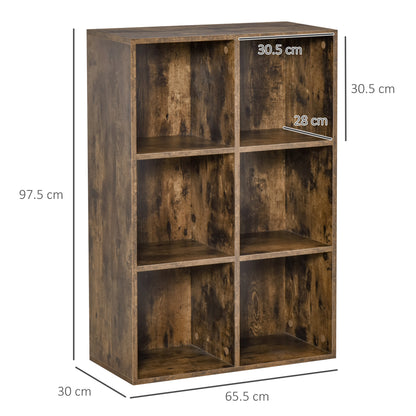 Ridiyo Wood Rustic Brown 6 Cube Storage Bookcase