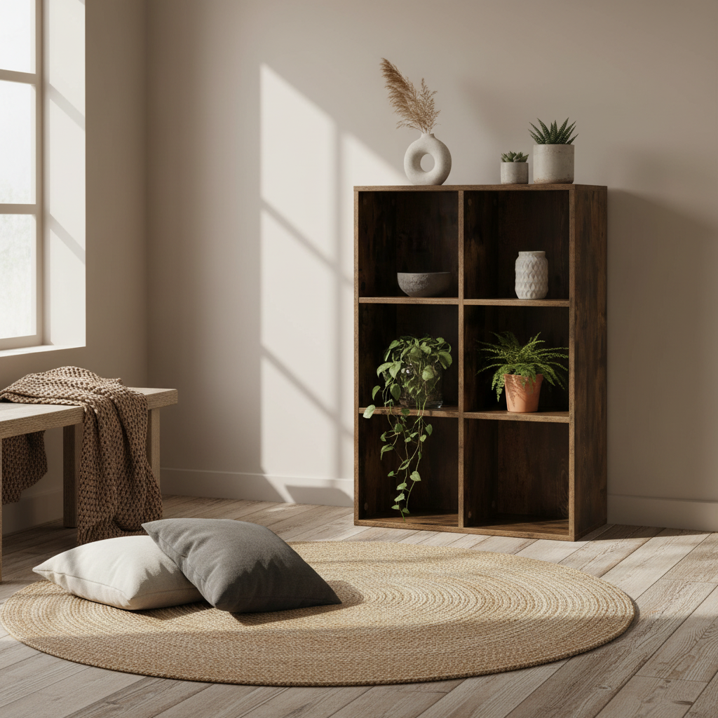 Ridiyo Wood Rustic Brown 6 Cube Storage Bookcase