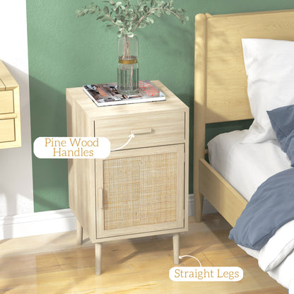 Dora Codo Set Of 2 Natural Wood Effect Rattan Bedside Tables With Drawer and Door