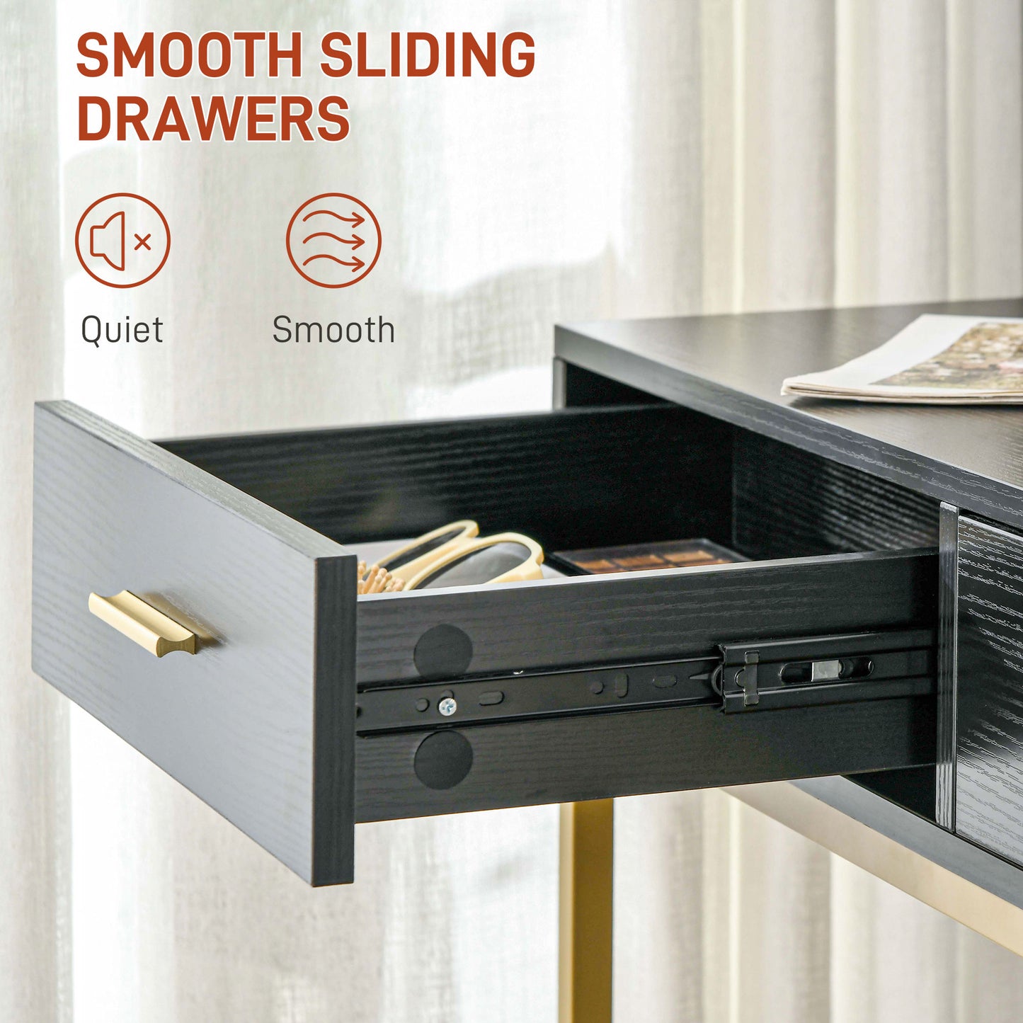 Taso Kana Black Dressing Table And Stool Set With Integrated Storage