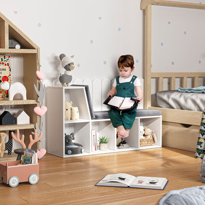 Litadi Wood White Cube Bookcase With Cushioned Seat And Storage Cabinet