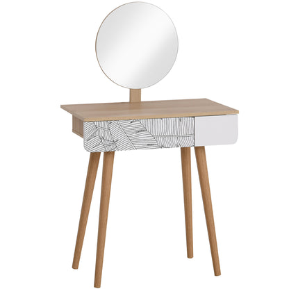 Zino Oak Wood Dressing Table With Adjustable Mirror And Drawer Storage For Bedroom
