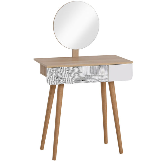 Zino Oak Wood Dressing Table With Adjustable Mirror And Drawer Storage For Bedroom