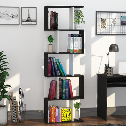 Noli Diha Wood And Metal Black And White S ShaFauxd Freestanding Bookcase With 5 And 6 Tier Layout