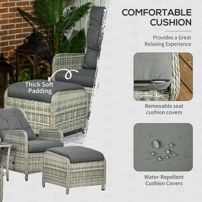 Lusuva Faux Rattan Grey 5 Piece Reclining Bistro Set With Footstools Cushions And Glass Table
