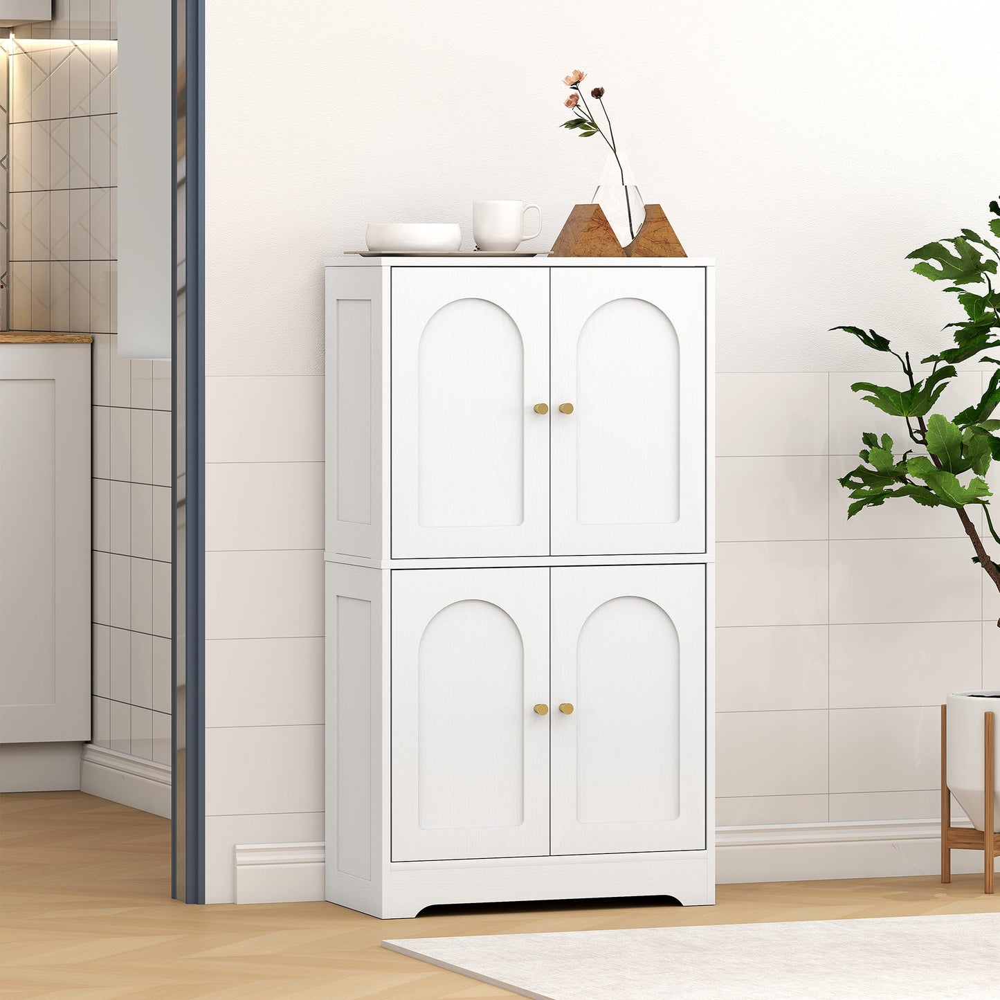 Suzino 110cm Wooden White 4 Door Kitchen Storage Cabinet With Adjustable Shelves