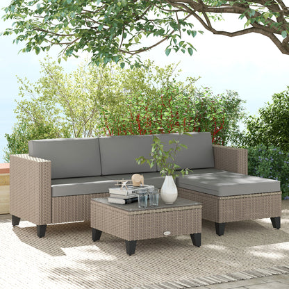 Mofilo Rattan Brown 3 Seater Garden Furniture Set With Corner Sofa and And Coffee Table