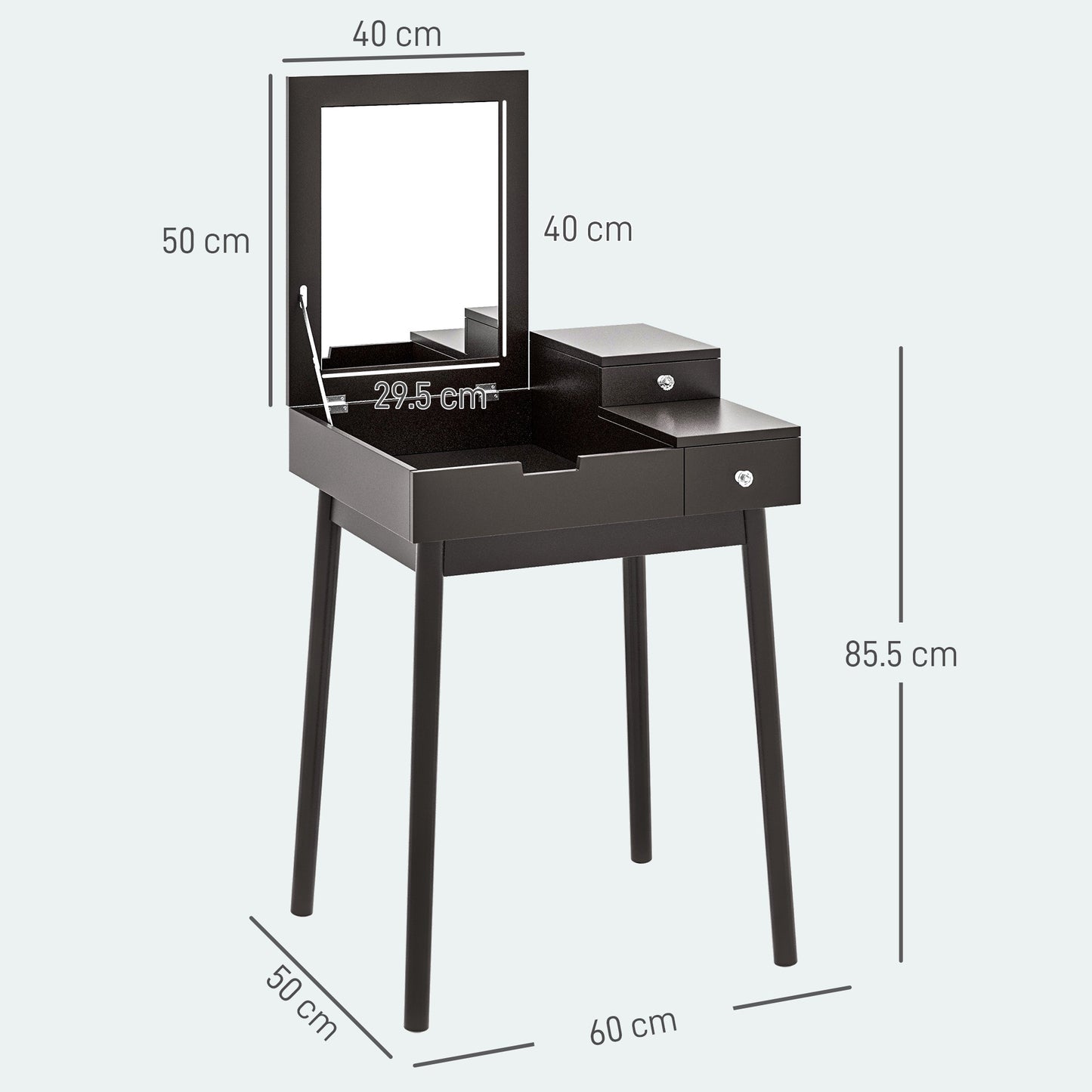 Sinotti Black Dressing Table With Flip Up Mirror 2 Drawers And Wood Legs