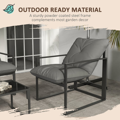 Mocove Cody Metal Black 4 Seater Relaxed Back Outdoor Furniture Set with Grey Padded Cushions