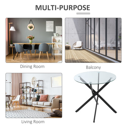 Bama Metal Black Round Glass Dining Table With Clear TemFauxred Top For Living And Dining Rooms
