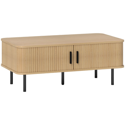 Lafi Wooden Oak Rectangular Coffee Table With Sliding Tambour Doors