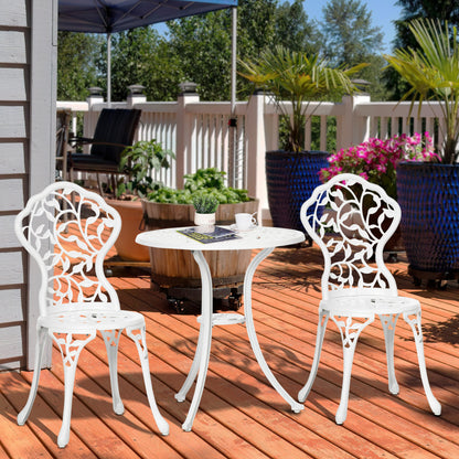 Karipa Cast Aluminium White 3 Piece Outdoor Floral Bistro Dining Set With Table And Chairs