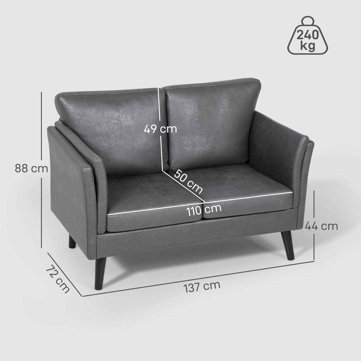 Ravi Grey Faux Leather 2 Seater Sofa