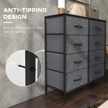 Sarofi Metal And Fabric Black 8 Drawer Industrial Storage Dresser With Steel Frame