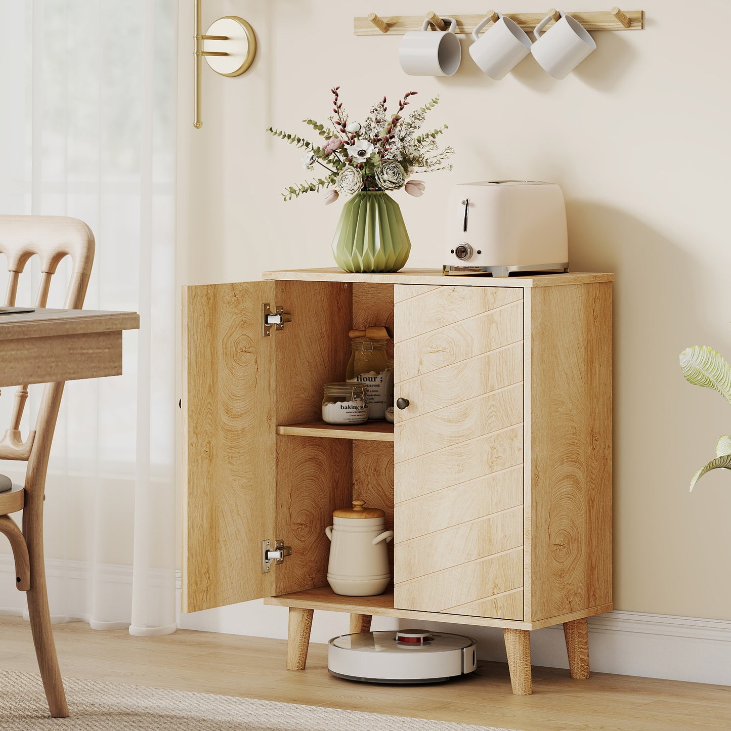 Elka Dive Natural Wood Chevron Sideboard 2 Doors Angled Legs