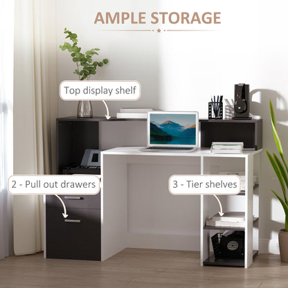 Lisodi 137cm Wooden Black And White Office Workstation Desk With Drawers Shelves And Printer Stand 137 x 55 x 92 cm