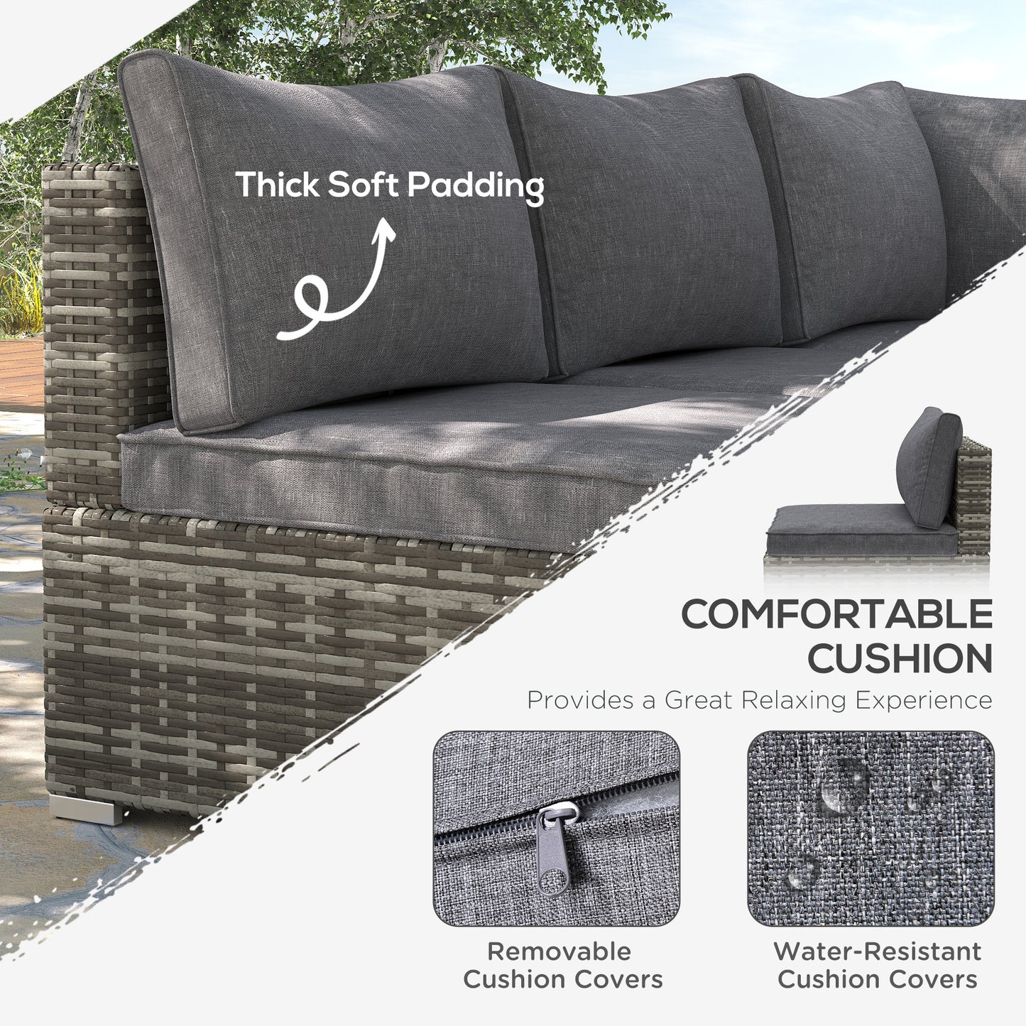 Riva Rattan Deep Grey Armless Outdoor Armchair With Cushions
