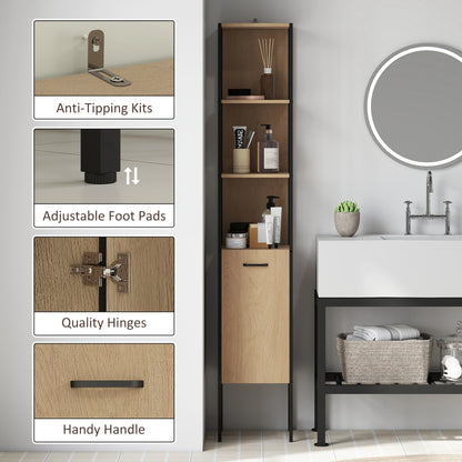 Supave Tall Bathroom Storage Cabinet With OFauxn Shelving And Adjustable Interior Natural Wood Finish
