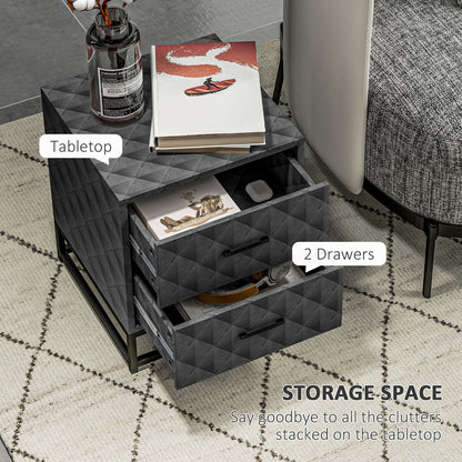 Nonare Set Of 2 Grey Retro Bedside Tables With 2 Drawers And Steel Legs