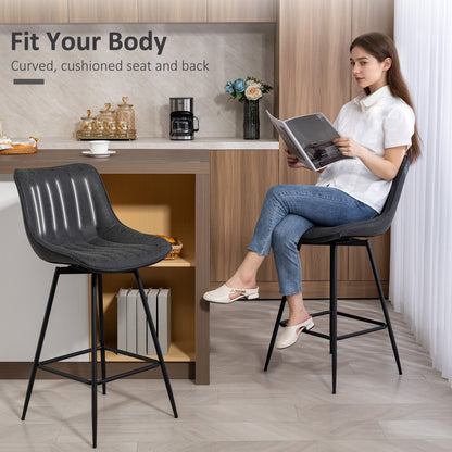 Lono Set Of 2 Black Faux Leather Swivel Counter Stools