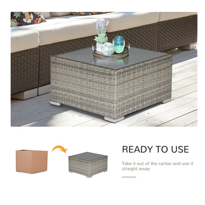 Vimito Rattan Light Grey Square Outdoor Side Table With Glass Top