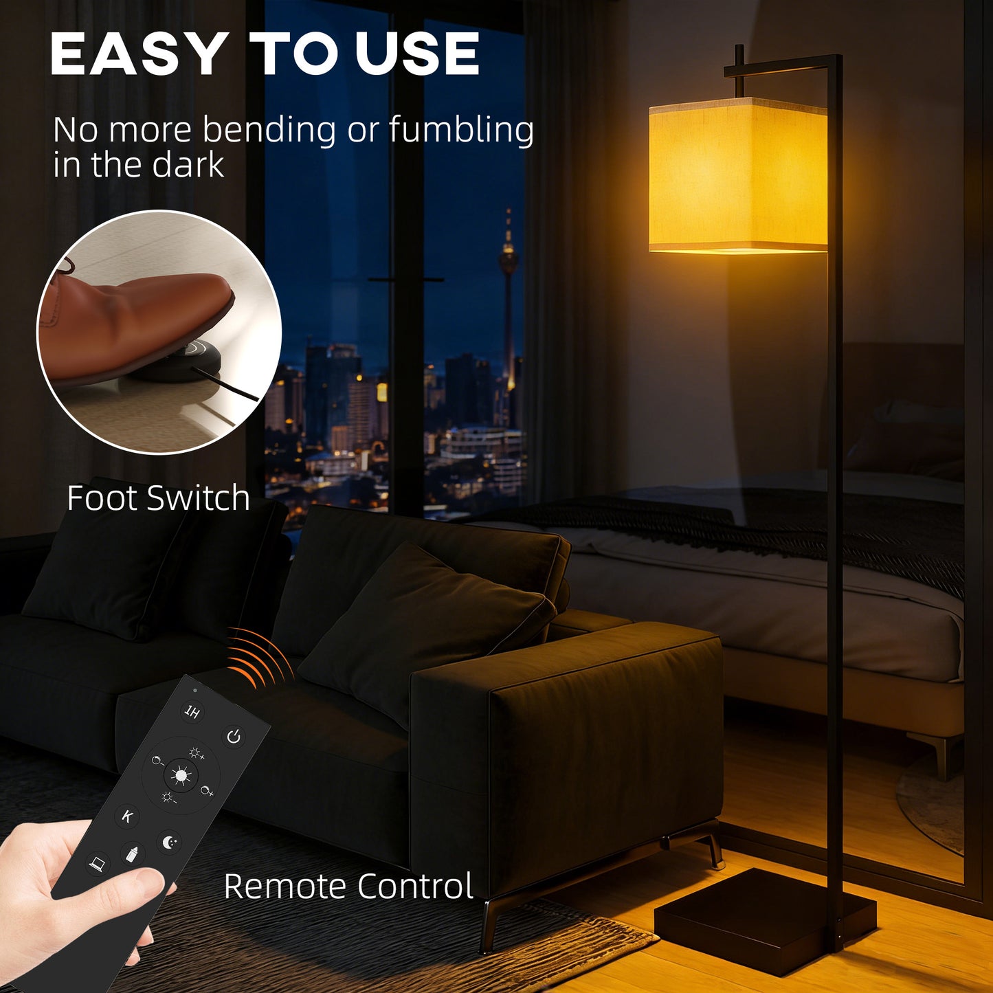 Mito Metal Black Tall LED Floor Lamp With Adjustable Colour TemFauxrature Remote And Foot Switch