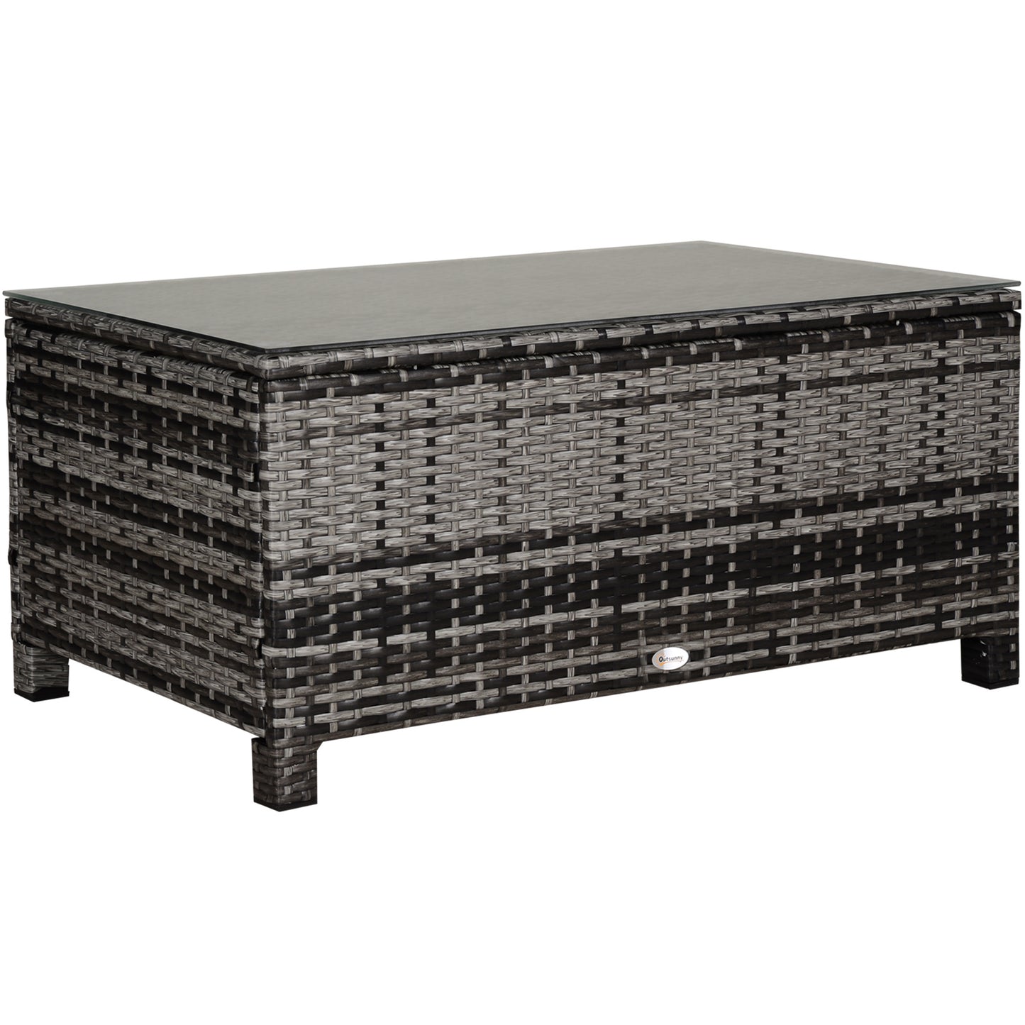 Lolifi Grey Rattan Outdoor Coffee Table With Glass Top
