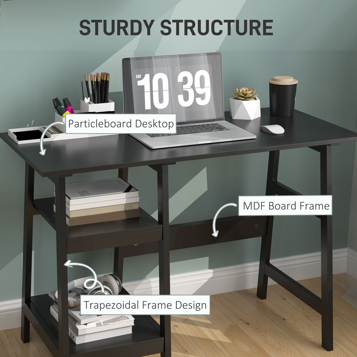 Talake  106cm Black Compact Study Desk With Bookshelf Storage
