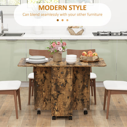 Lasado Wooden Rustic Brown Drop Leaf Dining Table With Storage Seating 6