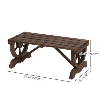 Vini Wood Brown Rustic Garden Bench With Wagon Wheel Legs And Slatted Seat For 2
