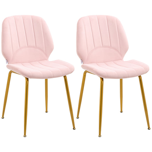 Hana Velvet Pink Dining Chairs Set Of 2 With Padded Seat And Steel Legs