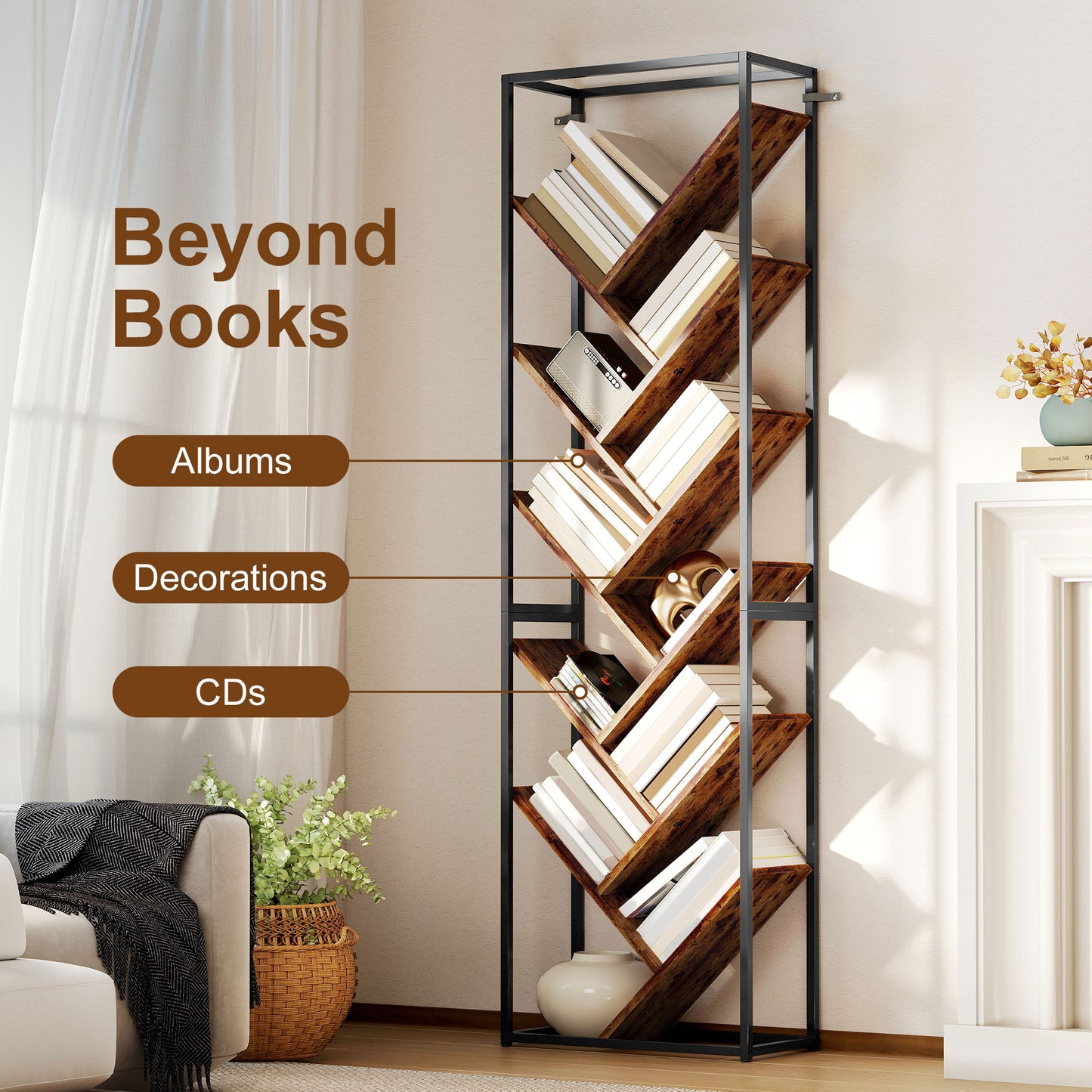 Dico Metal And Wood Black And Brown 10 Tier Industrial Display Bookcase
