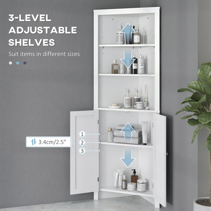 Dole Corner Bathroom Storage Cabinet With Cupboard And 3 Tier Shelves White